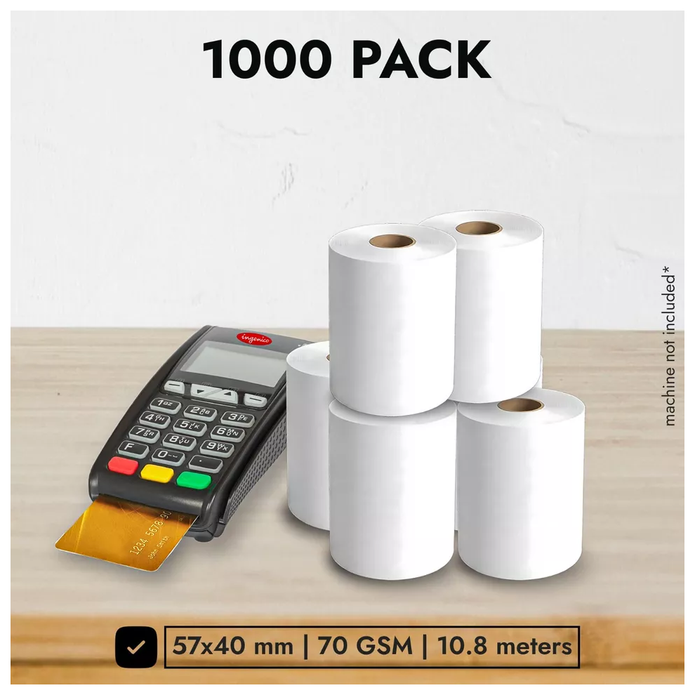 (1000 Till Rolls) 57x40mm Thermal Till Rolls for Credit Card Machines Cash Registers PDQ Machines-image-OPC-PFTQXWJ-NEW