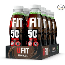 UFIT High 50g Protein Shake - Chocolate Flavour - No Added Sugar - Low in Fat - Ready to Drink -Pack of 8 x 500 ml (Packaging May Vary)
