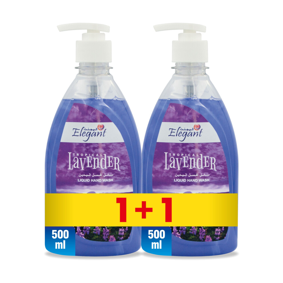 Elegant Liquid Hand Wash Lavender Gentle & Refreshing Care for Your Hands Natural Moisture 500ml (Pack of 2)