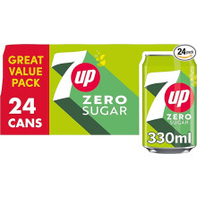 7UP Zero Lemon & Lime Cans 24 x 330ml - No Sugar, 7 Calories, Caffeine-Free Sparkling Citrus