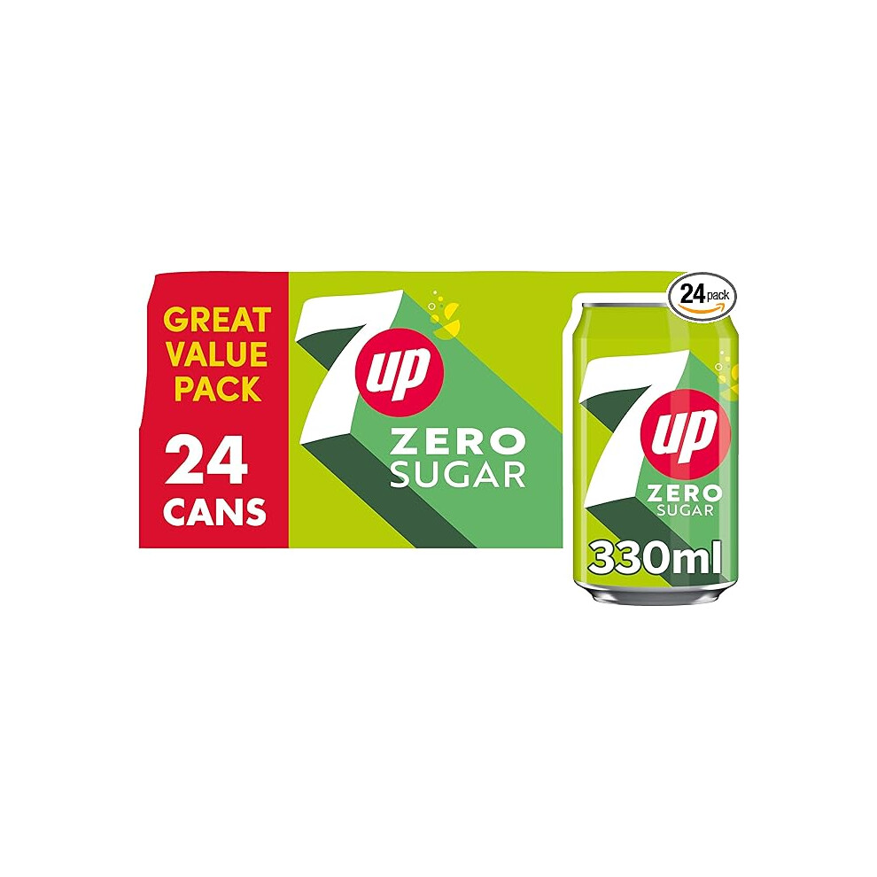 7Up Zero Lemon & Lime Cans 24 X 330Ml - No Sugar, 7 Calories, Caffeine-Free Sparkling Citrus