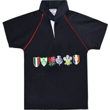 (S) Kid's Rugby 6 Nation Half Sleeve Black T-Shirt
