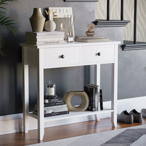 Windsor 2-Drawer Console Table - Hallway Storage, 80cm Wide (H74 x W80 x D30 cm) - 333643