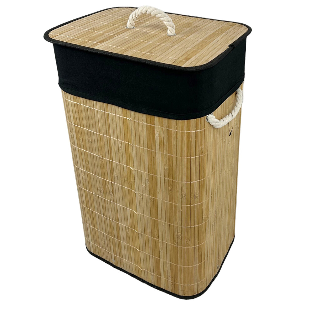 Bamboo Laundry Basket with Lid 72L Folding Washing Clothes Bin Hamper