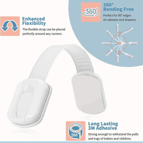 6 Pack Safety Strap Locks for Fridge,  Adjustable Child Safety Drawer Latch, No Drilling Required, Easy Installation 2