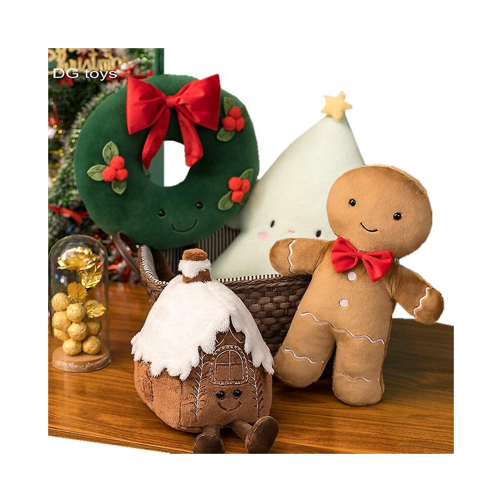 (see choose option, 30cm xmas ring) Christmas Ginger Bread Plush Toy Stuffed Chocolate Cookie House Shape Decor Doll Funny Xmas Tree Party Decor Cushi-image-OPC-PFTRPRB-NEW