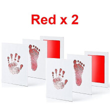 (2 Red) 2 Set Baby Handprint Footprints Ink Pads Safe Non-toxic No-touch Skin Inkless Inkpad Kits Pet Cat Dog Paw Prints Souvenirs Gifts