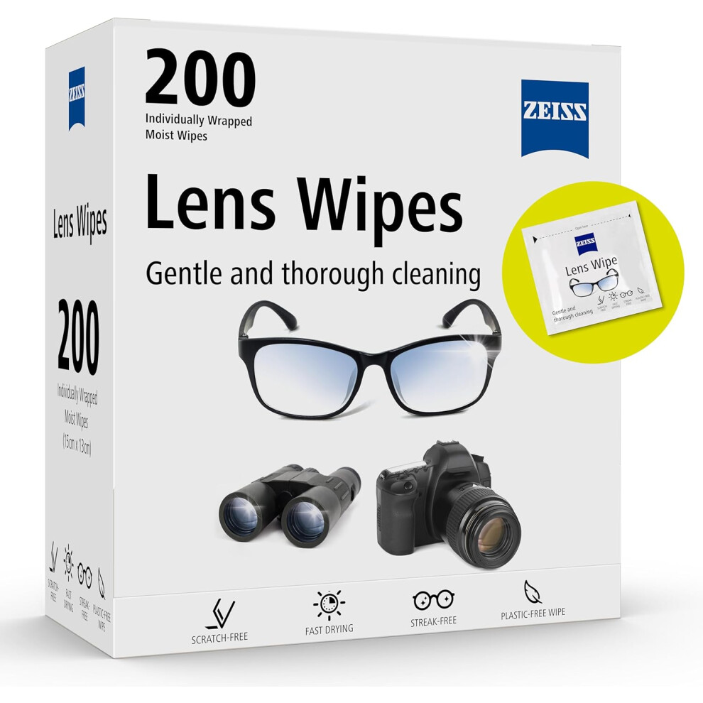 200 ZEISS Lens Wipes, Lens Cleaner for Glasses, Cameras & Binoculars