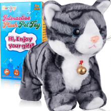 Pattern Gray Robot Cat Plush Cat Stuffed Animal Interactive Cat, Meow Kitten Touch Control, Electronic Cat Pet, Robotic Cat Cat Kitty Toy:12"