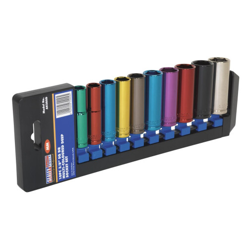 Sealey Sealey Deep Socket Set Premier Multi Coloured 3/8" Sq Drive 10pc AK285D 2