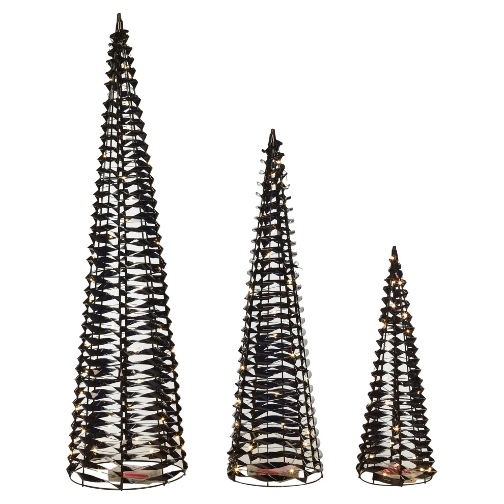 (Black, 1 of Each) 40/60/80cm Christmas Tree Cone Pyramid LED Fairy Lights Tower Xmas Decoration