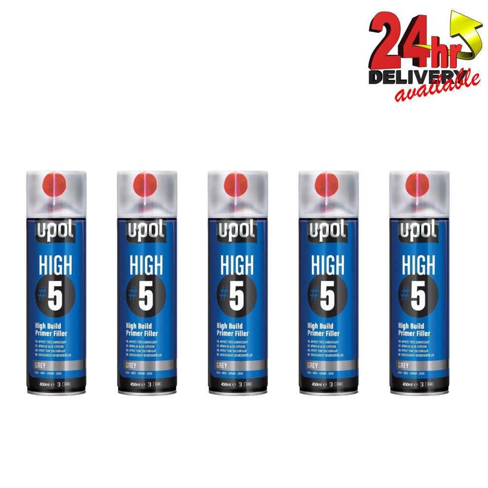 High5 Grey 5 X U-Pol 1K Ready For Use High Build Primer Paint 450Ml Upol