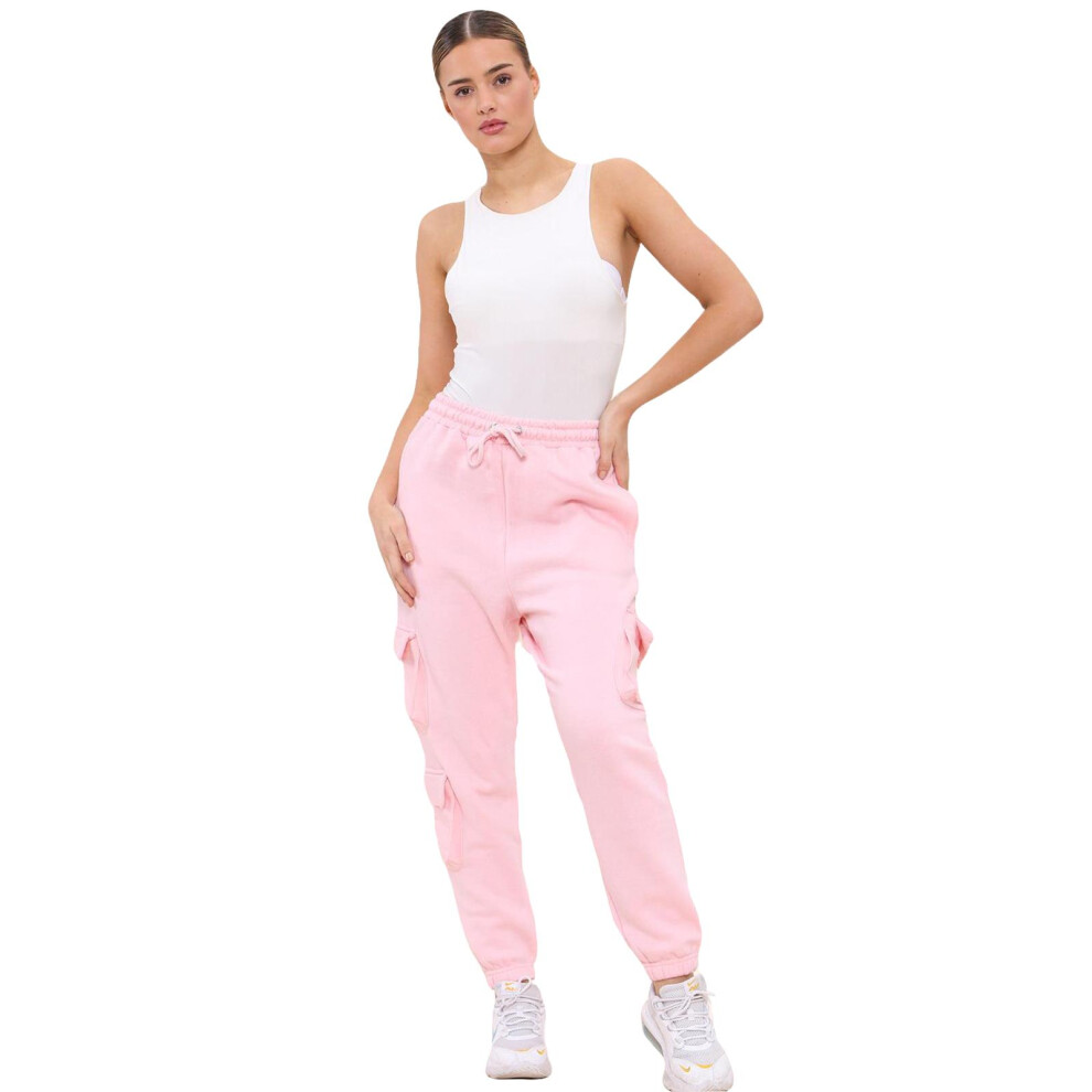 (Pink, XS) Women Fleece Cargo Combat Trouser Sports Sweatpant