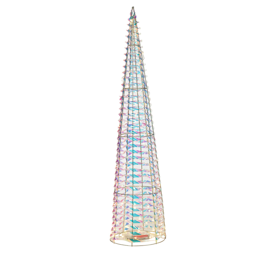 (Iridescent, 80cm) 40/60/80cm Christmas Tree Cone Pyramid LED Fairy Lights Tower Xmas Decoration