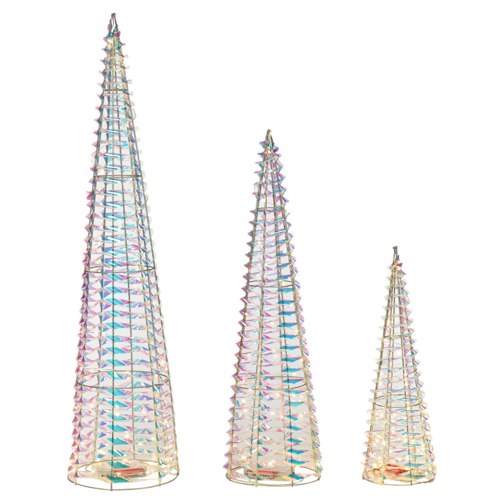 (Iridescent, 1 of Each) 40/60/80cm Christmas Tree Cone Pyramid LED Fairy Lights Tower Xmas Decoration