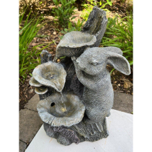 AllPondSolutions Rabbit Waterfall Feature 3 Water Bowls with LED Lights - Solar