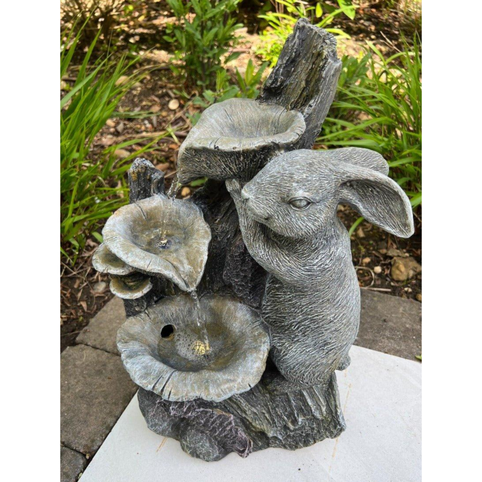 AllPondSolutions Rabbit Waterfall Feature 3 Water Bowls with LED Lights - Solar