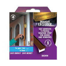 (Brown) V-Seal draught excluder window door seal self adhesive gap filler Stormguard