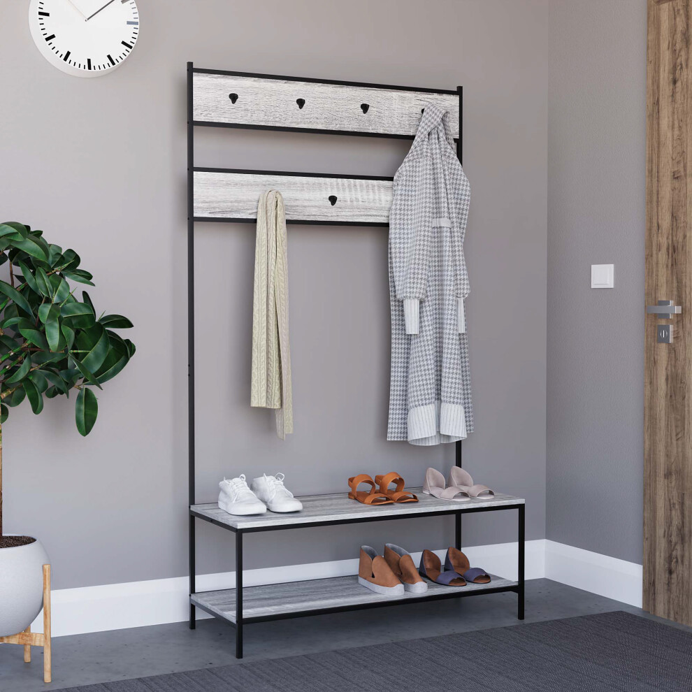 (Grey) Brooklyn Industrial Hallway Unit Coat & Shoe Rack