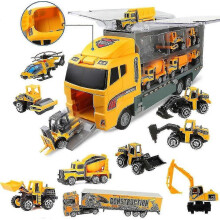 Construction Vehicles Kids Truck Toy Transport Diggers And Dumpers Car Set with 11 Little Cars And 1 Large Carrier Truck for Toddlers Kids Children Bo