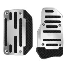 (Silver) 2pcs Universal Aluminum Automatic Transmission Car Pedal Cover Brake Fuel Gas Foot Pad Set Kit Pedals Red Blue Silver Non-slip