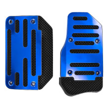 (Blue) 2pcs Universal Aluminum Automatic Transmission Car Pedal Cover Brake Fuel Gas Foot Pad Set Kit Pedals Red Blue Silver Non-slip