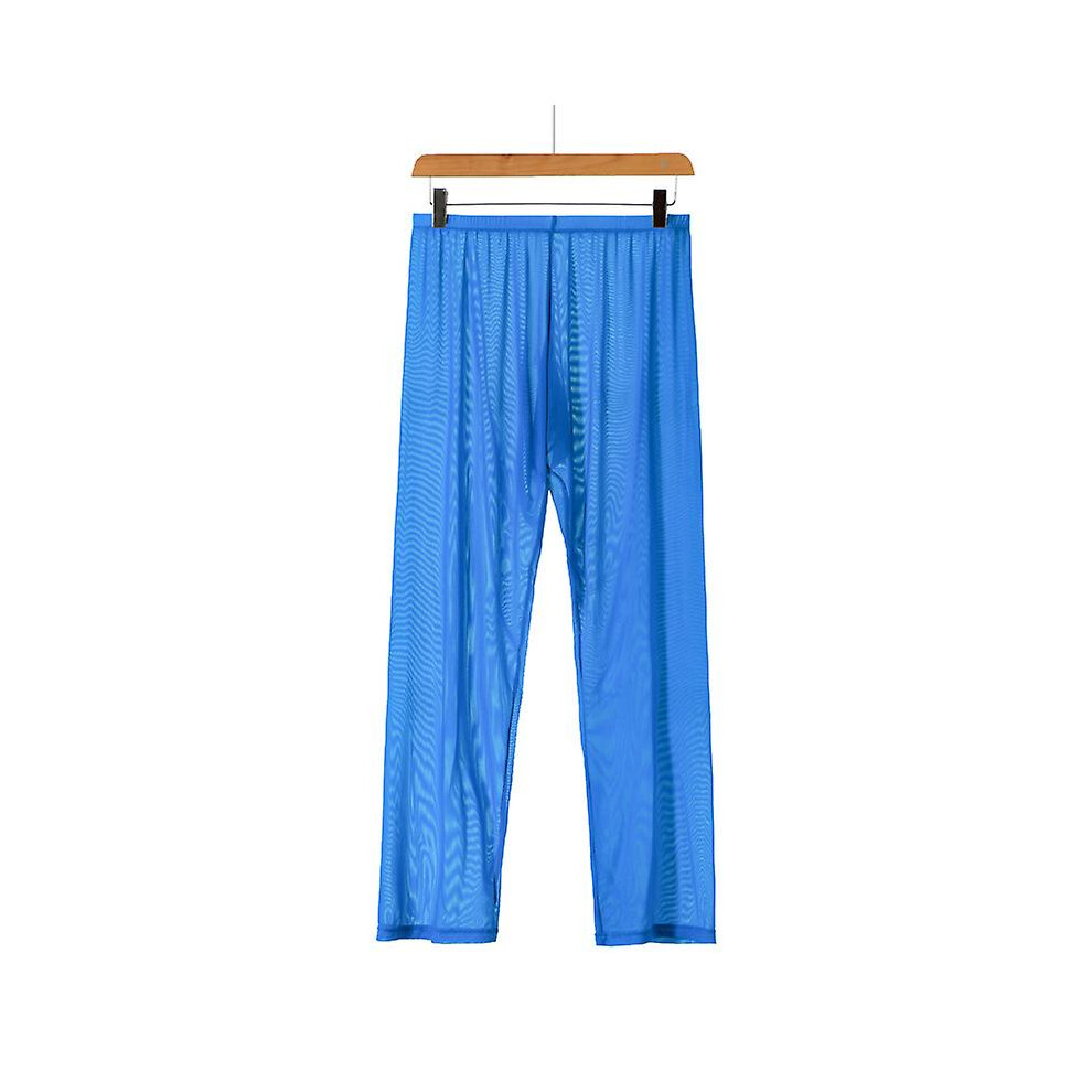 (M, Blue) 6 Color Mesh Men Pants Loose Transparent Sexy Casual Trousers Men Breathable See Through Fashion Long Pants S M L Xl-image-OPC-PFTRTQQ-NEW