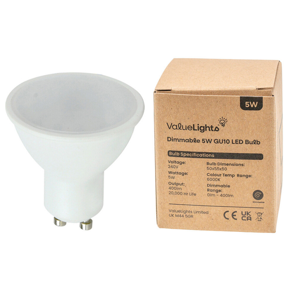 Pack of 3 Thermal Plastic 5w High Power Long Life 50w Replacement Energy Saving LED GU10 Frosted Lens Bulb [3000K Warm White]