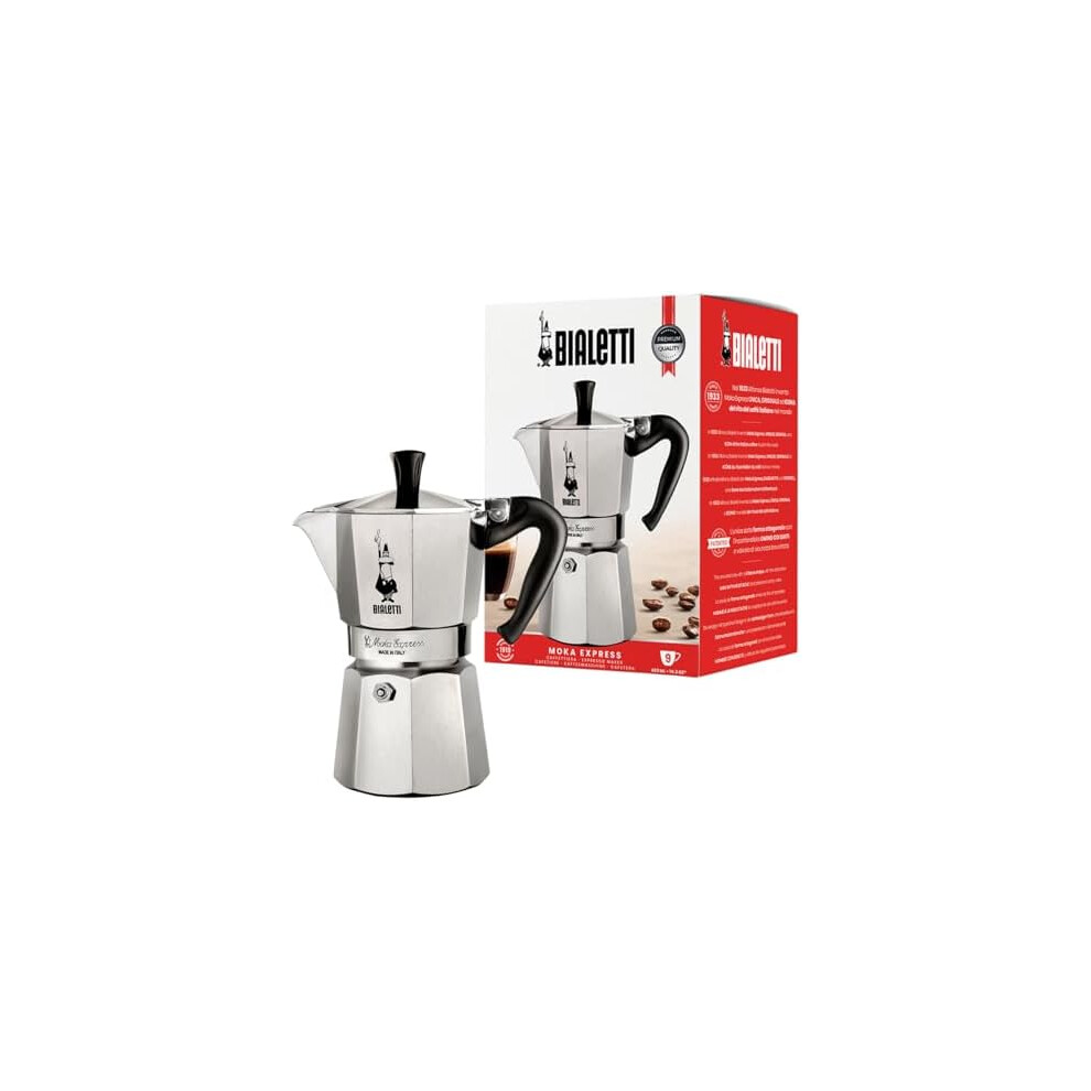 Bialetti Moka Express Aluminium Stovetop Coffee Maker (9 Cup), 420ml, Silver