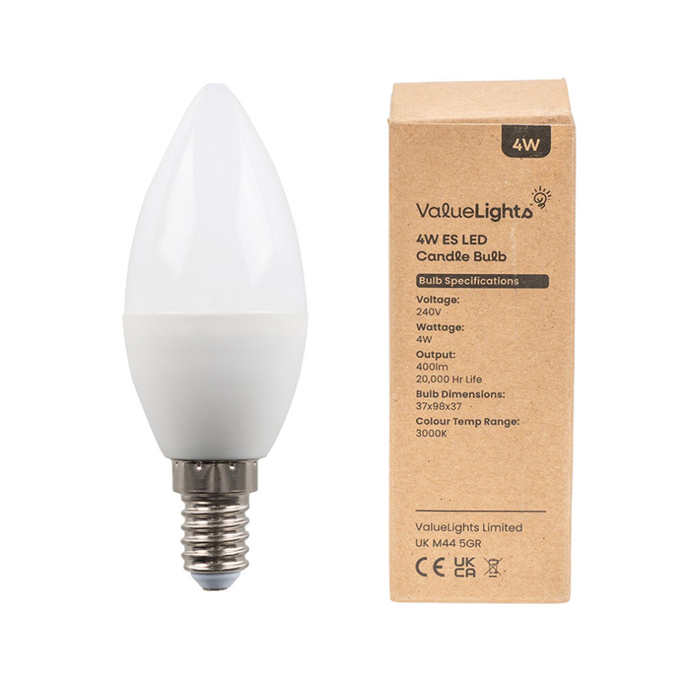 Pack of 10 Thermal Plastic 4w High Power LED SES E14 40w Replacement Frosted Opal Candle Bulbs - 3000K Warm White