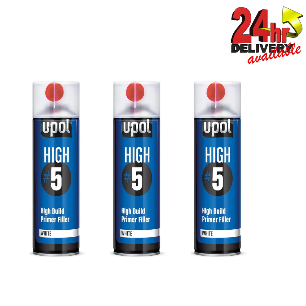 High5 White 3 X U-Pol 1K Ready For Use High Build Primer Paint 450Ml Upol