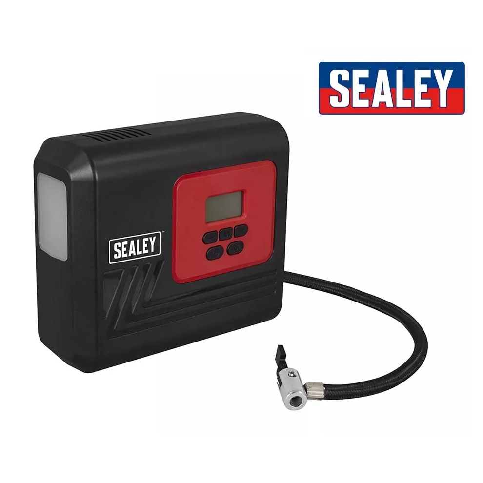 SEALEY AIR COMPRESSOR 12V TYRE INFLATOR MINI CAR VAN BIKE PUMP WORKLIGHT MAC12D