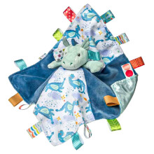Mary Meyer Drax Dragon Character Blanket - 13x13 Soft Plush with 18 Taggies Ribbons & Seafoam Satin Backing (0m+) - Plush Soft Toy