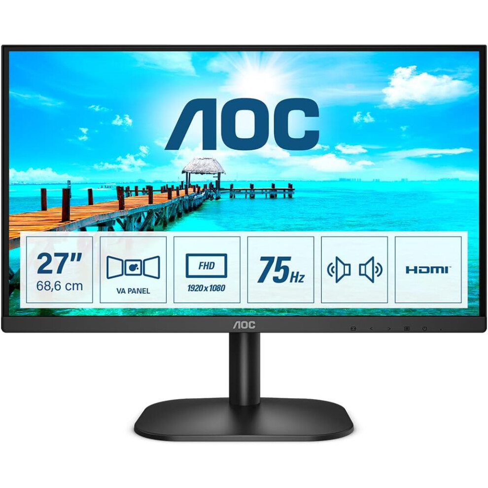 New Aoc Oc 27B2am - 27 Inch Fhd Widescreen Monitor, 4Ms, Va Frameless Design, Lowblue Mode, Flicker Free, Speakers