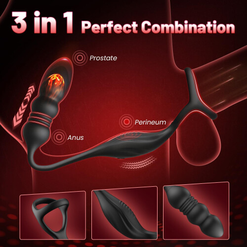 9-Mode Thrusting Prostate Massager with Remote Vibrating Cock Ring 1