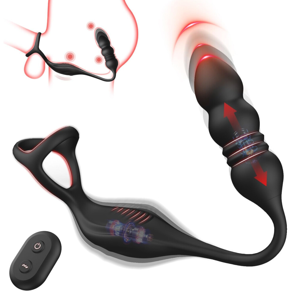 9-Mode Thrusting Prostate Massager with Remote Vibrating Cock Ring