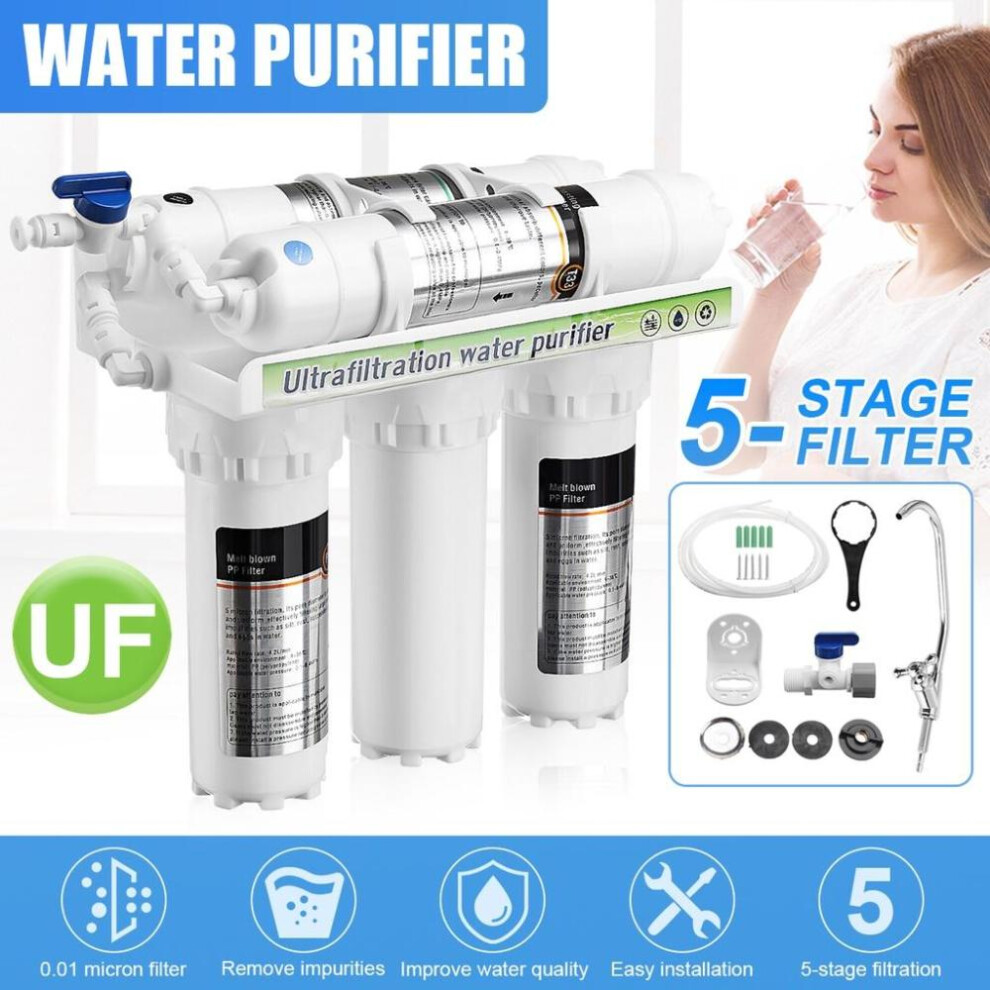3+2 White 5 Stage Reverse Osmosis Home Faucet Tap Water Filter System Purifier