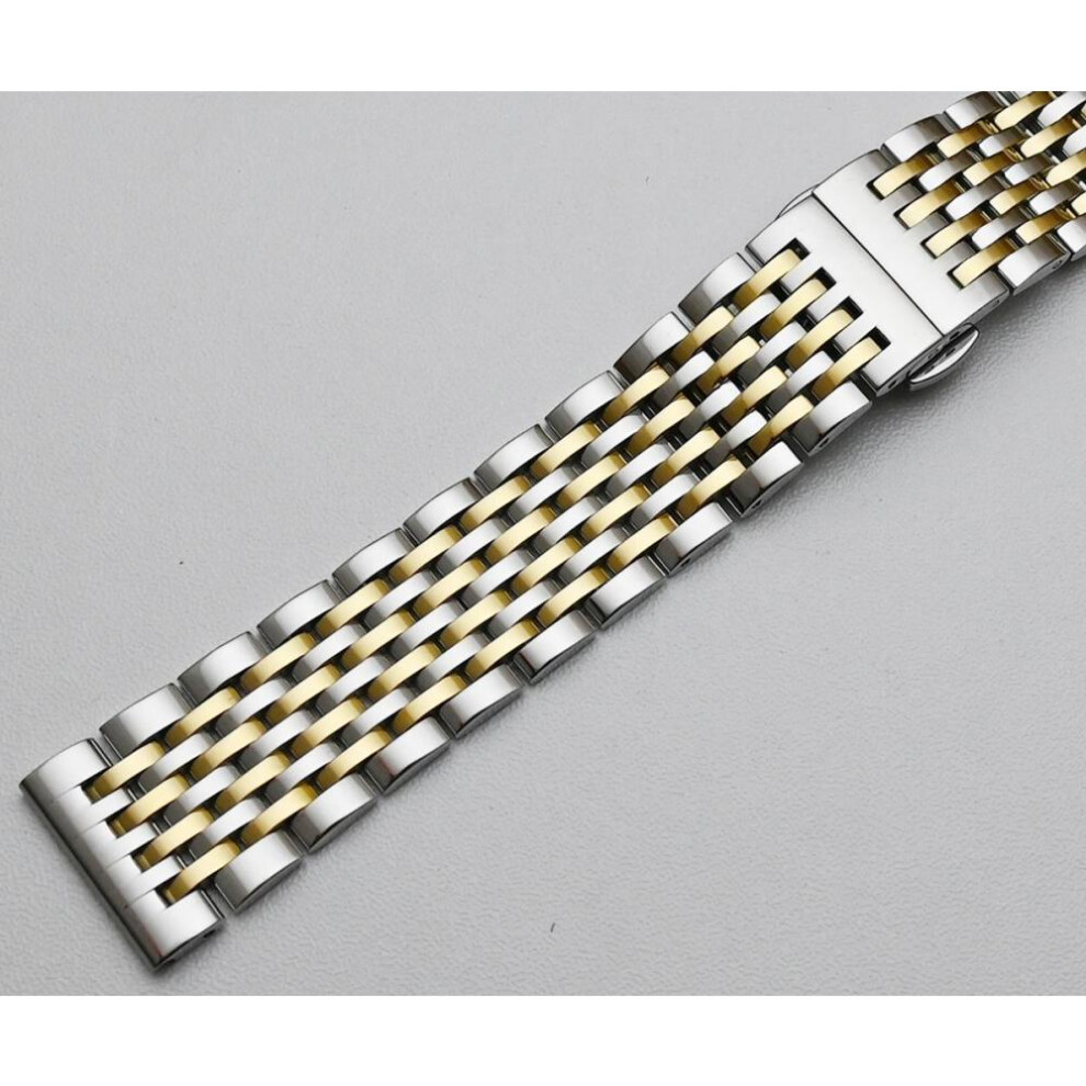 (silver,gold, 22MM) Curved End Stainless Steel Watch Band 18mm 19mm 20mm 21mm 22mm Replacement Strap Butterfly Clasp Watchband Bracelet Silver Gold