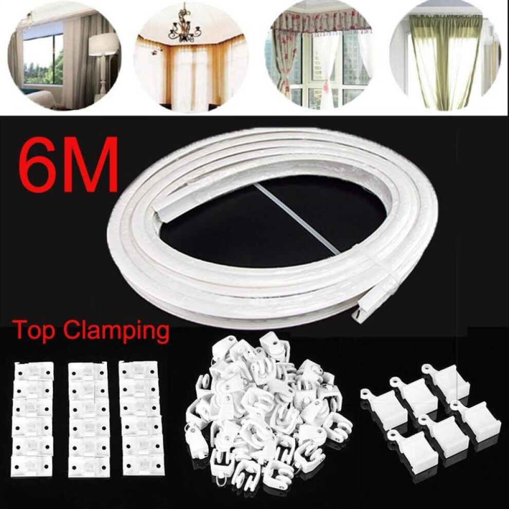6m Curtain Track Rail Bendable Top Clamping Track Curtains Pole Accessories Straight Track Window Rod Modern Style