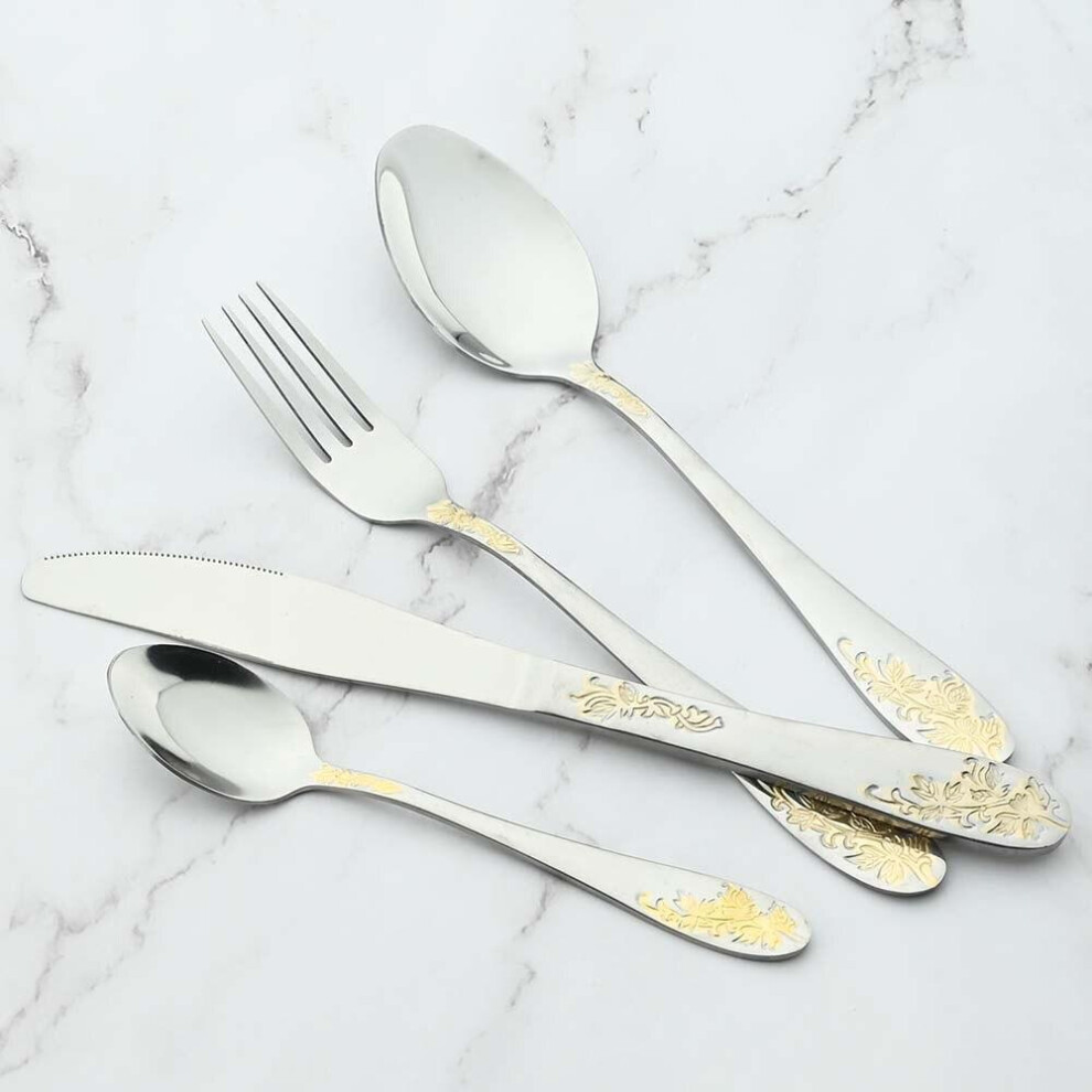 4Pcs Gold Silver Cutlery Set Stainless Steel Dinnerware Set Dining Knife Fork Spoon Set Western Tableware Royal Flatware