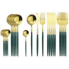 (green,gold) 24Pcs Stainless Steel Dinnerware Set Kitchen Green Gold Cutlery Set Knife Fork Spoon Flatware Tableware Minimalist Silverware