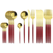 (red,gold) 24Pcs Stainless Steel Dinnerware Set Kitchen Green Gold Cutlery Set Knife Fork Spoon Flatware Tableware Minimalist Silverware
