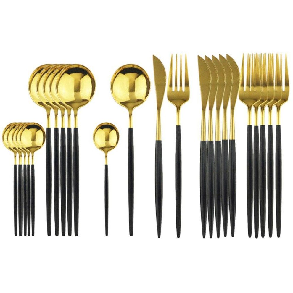 (black,gold) 24pcs Stainless Steel Dinnerware Set Kitchen Green Gold Cutlery Set Knife Fork Spoon Flatware Tableware Minimalist Silverware