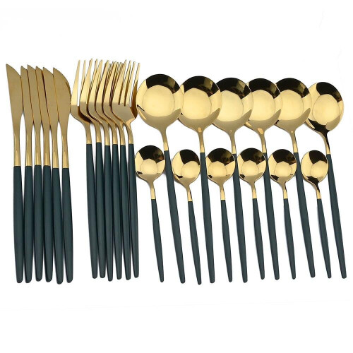 (pink,silver) 24Pcs Stainless Steel Dinnerware Set Kitchen Green Gold Cutlery Set Knife Fork Spoon Flatware Tableware Minimalist Silverware 1