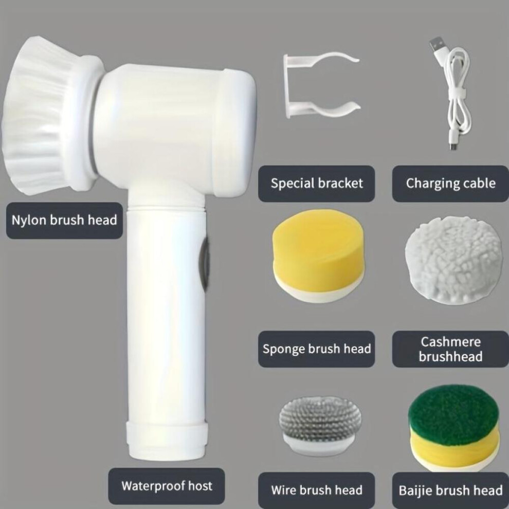 Electric Spin Scrubber With 5 Replaceable Brush Head Set,power Cordless Kitchen Scrubber, Handheld Rechargeable Shower Scrubber