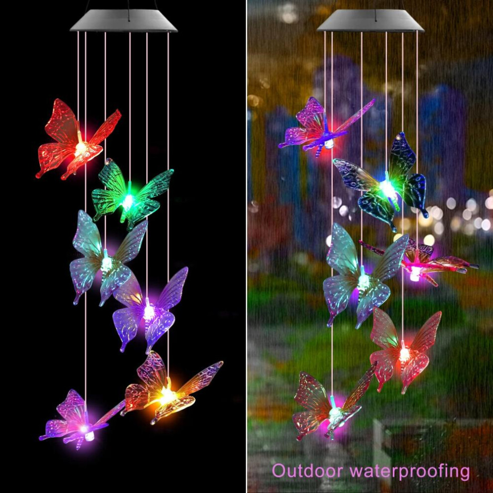 1pc Purple Butterfly Solar Wind Chimes Color Changing Lights Outdoor, Unique Mobile Wind Chime