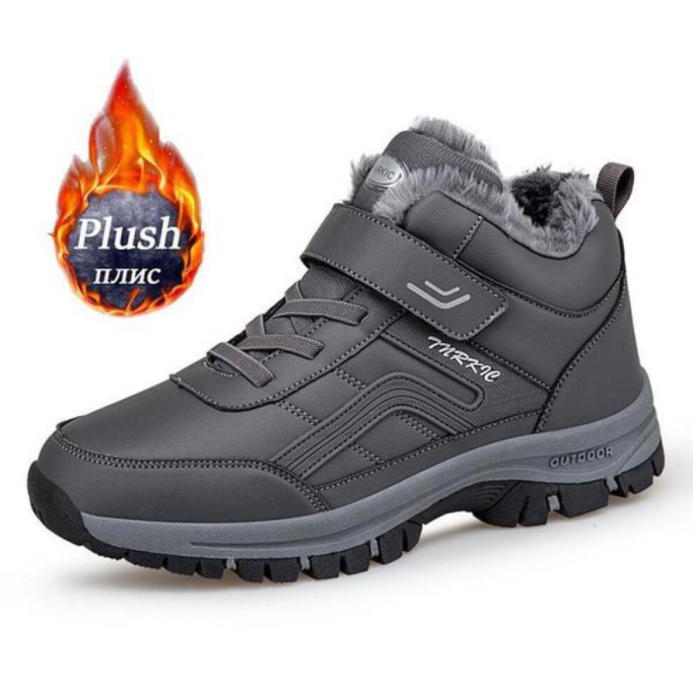 (grey, 45) Warm Snow Boots Men Casual Work Shoes Leather Or Suede High-top Non-slip Ankle Boots New Waterproof Winter Boots For Men&women