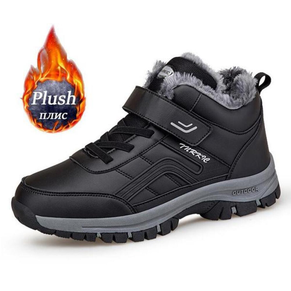 (black, 46) Warm Snow Boots Men Casual Work Shoes Leather or Suede High-top Non-slip Ankle Boots New Waterproof Winter Boots for Men&Women