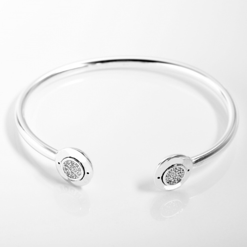 (16cm, Silver) 925 Sterling Silver Original Brand 1:1 Logo Opening Bracelet, Paired With White Zircon, Ladies' Birthday Jewelry, Cloth Bag Gift-image-OPC-PFTTNQH-NEW