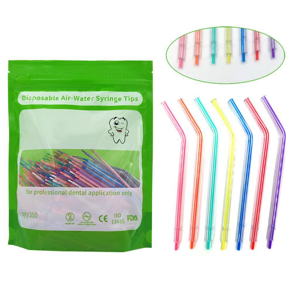 (as the picture) 250 Pcs Dental Three Ways Syringe Nozzle Tips Disposable Air-water Syringe Tips Plastic Mix Color